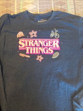 Netflix Stranger Things short Sleeve Tee in Dark Gray with Pink Logo